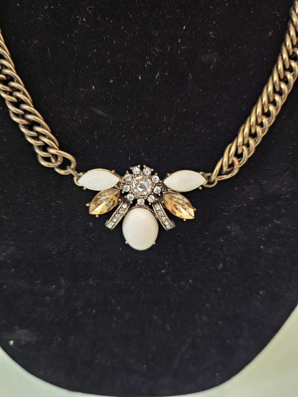Vintage Statement Necklace with Insect Pendant Gold Chunky Chain Link